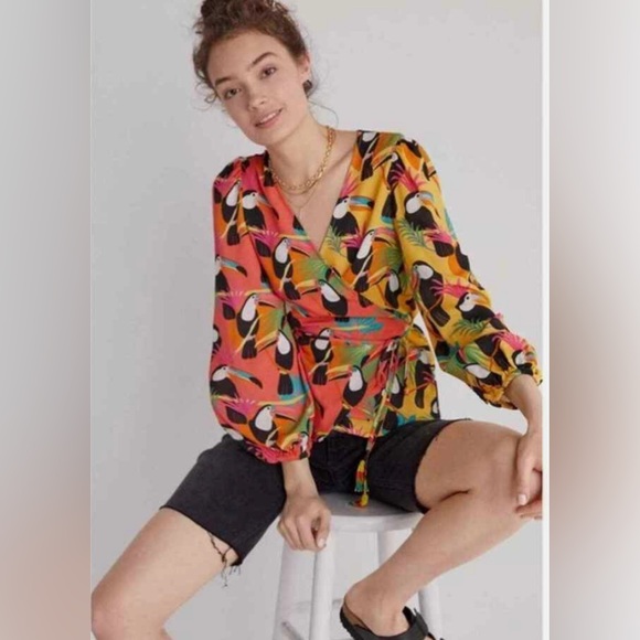 FARM Rio Tops - ANTHROPOLOGIE Farm Rio Toucan Bird Rainforest Wrap Blouse Top